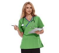 JONATHAN UNIFORM Blouse Medicale Femme 2 Poches Manches Courtes | Extensible Col en V Tenue Médicale Femme d'Été, Tenue Aide Soignante Professionnelle pour Medecin Infirmiere