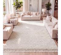 JONATHAN Y MCR100D-8 Mercer Tapis Poils Longs et Pompons bohème Moderne Contemporain Solide Intérieur, Facile à Nettoyer, Chambre, Cuisine, Salon, 240 cm x 300 cm, Crème avec des Franges