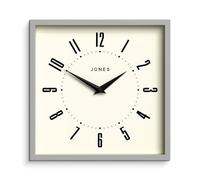 JONES CLOCKS® Box Horloge Murale | Horloge carrée rétro | 25cm | Grey | des nombres faciles à Lire | Horloge Parfaite pour Cuisine ou pour Bureau