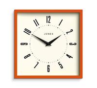 JONES CLOCKS® Box Horloge Murale | Horloge carrée rétro | 25cm | Orange | des nombres faciles à Lire | Horloge Parfaite pour Cuisine ou pour Bureau