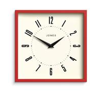 JONES CLOCKS® Box Horloge Murale | Horloge carrée rétro | 25cm | Rouge | des nombres faciles à Lire | Horloge Parfaite pour Cuisine ou pour Bureau