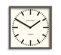 JONES CLOCKS® Box Railway Horloge Murale | Horloge carrée de la Gare | 25cm | Gris foncé | Un Look de Designer Sympa pour Cuisine, Salon ou Bureau