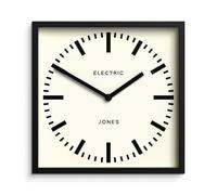 JONES CLOCKS® Box Railway Horloge Murale | Horloge carrée de la Gare | 25cm | Noir | Un Look de Designer Sympa pour Cuisine, Salon ou Bureau