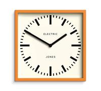 JONES CLOCKS® Box Railway Horloge Murale | Horloge carrée de la Gare | 25cm | Orange | Un Look de Designer Sympa pour Cuisine, Salon ou Bureau