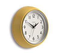 Horloge murale ronde rétro - L'horloge sphérique - Chiffres bien lisibles, noire, idéale pour la cuisine, le bureau, le salon - Horloge rétro 25 cm - Jaune