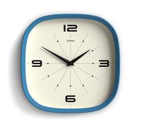 Horloge rétro | Horloge murale carrée et ronde | 25 cm | Bleue | Horloge de cuisine ou de salon