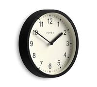 JONES CLOCKS® Spin Horloge Murale | Petite Horloge Ronde Moderne | 20cm | Noir | des nombres faciles à Lire | Idéal pour la Cuisine, Le Bureau, la Salle des Enfants ou Tout Petit Espace