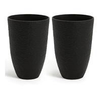 JonesHouseDeco 52cm Grand Pot, 2 PCS-35.5cm Dia Pot de Fleur Cylindrique Haut,Noir Grande Rond Pot à Plantes Spacieux, in/Extérieur,Plantateurs Pierre d'imitation Plantateur Terrasse Porche Avant