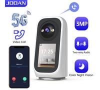 JOOAN Caméra de surveillance intérieure 5G Wi-Fi avec écran 2K, PTZ 360°, caméra IP pour la maison, pour bébé et personnes âgées, carte SD, stockage en nuage, détection de mouvement, suivi automatique