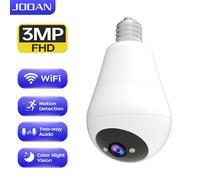 JOOAN E27 Caméra de surveillance Ampoule, sans fil, Intérieur/Extérieur, Pan/Tilt 360°, Vision nocturne couleur, Lampe LED et projecteur, Wi-Fi 2,4 GHz