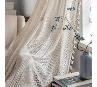 JOOJA Lot de 2 Panneaux de Rideaux bohème en Dentelle Semi-Transparente avec Passe-Tringle - Rideaux de fenêtre en Coton Vintage avec Passe-Tringle pour Chambre à Coucher, Salon (140 x 160 cm (l x L