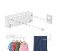 JOOM Corde a Linge Retractable INOX 2x4,2m,Blanc,Intérieur Murale,Perçage | Double fils à linge rétractable en acier inoxydable 2x4,2 m-intérieur et extérieur,gain de place pour buanderie,salle de bain