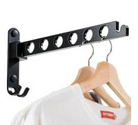 JOOM Étendoir Mural Rabattable Aluminium - Porte-Cintres Penderie 10 kg | Porte-cintres mural rabattable 90°, aluminium antirouille. 6 crochets + barre, 10 kg. Buanderie, salle de bain, balcon