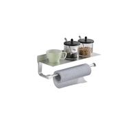 Joom Support Mural pour essuie-Tout de Cuisine 33 cm, pour Salle de Bain avec étagère de Rangement pour téléphone Portable, Aluminium, Autocollant avec Colle ou Support Mural avec vis (Argent)