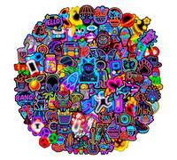 JOOTUEPO 100 Pcs Cool Neon Stickers, Imperméables Vinyle Autocollant, Stickers, pour Telephone Ordinateur Portable Scrapbooking Skateboard Bouteille Journal Guitare etc