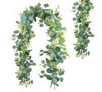 JOOTUEPO Guirlande Eucalyptus 1,8 m avec Fleurs Artificielles Blanches | Artificiel Lierre Vignes Eucalyptus pour Mariage Arche Chemin de Table Mur Jardin Décoration
