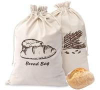 JOOTUEPO Lot de 2 Sacs en Lin avec Cordon de Serrage, Sac Réutilisable pour Pain Fait Maison/Garder le Pain Frais, Tissu pour Fruits, Légumes, 29 x 44 cm