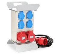Joparri Distributeur mural, distributeur de courant de chantier CEE 2 x 16A 400V+4x 230V Schuko IP44 5 pôles, câble en caoutchouc alimentation en courant
