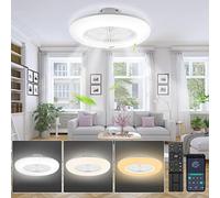 Joparri Ventilateur de plafond avec éclairage, plafonnier de 80W réglable avec télécommande et application, vitesse du vent à 6 niveaux, 3 températures de couleur, minuterie, fonctionnement avant et