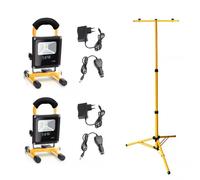 Jopassy 2x10W LED Projecteur de chantier sans fil Lampes de travail blanc froid avec double trépied Projecteur flash Projecteur de travail IP66