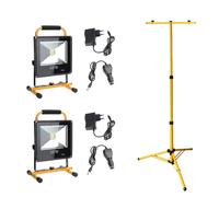 Jopassy 2x50W LED Projecteur de chantier sans fil Lampes de travail blanc froid avec double trépied Projecteur flash Projecteur de travail IP66