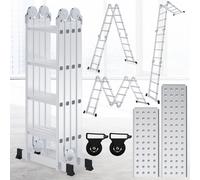 Jopassy Aluminium Echelle multifonction 4x4 470cm jusqu'à 150kg Réglable, Echelle articulée Echelle pliante Echelle double Echelle en aluminium avec serrures de sécurité & patins antidérapants, Echell