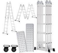 Jopassy Aluminium Échelle multifonctionnelle Réglable jusqu'à 150kg, Échelle articulée Escabeau pliant Échelle double en aluminium avec serrures de sécurité & patins antidérapants, Échelle multi-usage