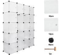 Jopassy Armoire Penderies Étagère en plastique DIY Étagère à dossiers Étagère pour enfants Étagère de salle de bain Étagère à livres 20 cubes blanc