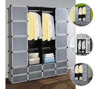 Jopassy Armoire Penderies Étagère en plastique DIY Étagère à dossiers Étagère pour enfants Étagère de salle de bain Étagère à livres 16 cubes Noir