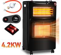 Jopassy Chauffage à gaz céramique 4200 Watt avec 3 niveaux de chauffage, régulateur de pression & tuyau - Mobile, efficace & économe en énergie - Chauffe-gaz Poêle à gaz Chauffage radiant, gaz+électri