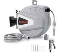 Jopassy Enrouleur de tuyau d'air comprimé 30m Enrouleur automatique Enrouleur 8 bar raccord 1/4" avec pistolet à eau multifonctionnel Tuyau d'air comprimé Support de tuyau mural Enrouleur de tuyau
