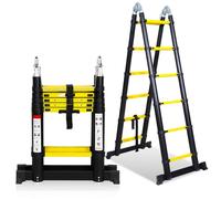 Jopassy Escabeau télescopique, 1,9m +1,9m Escabeau multi-usage, Aluminium extensible, escabeau extensible antidérapant, échelle à barreaux stable escabeau pliant