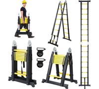 Jopassy Escabeau télescopique 2,5m+2,5m avec roues Escabeau pliant Stabil Aluminium jusqu'à 150kg