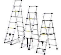 Jopassy Escabeau télescopique Alu léger Antidérapant 1,7m+2,0m Argent Escabeau multifonctions Escabeau à coulisse 15 marches Escabeau en aluminium de qualité supérieure Capacité de charge 150KG