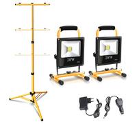 Jopassy LED Projecteur de chantier sans fil Lampes de travail avec pied télescopique Blanc froid Projecteur de travail LED 2x20W+1xpied Projecteur