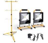Jopassy LED Projecteur de chantier sans fil Lampes de travail avec pied télescopique Blanc froid Projecteur de travail LED 2x50W+1xpied Projecteur