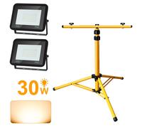 Jopassy Projecteur à LED avec trépied Projecteur de chantier extérieur IP66 Projecteur pour jardin arrière cour 2X30W blanc chaud