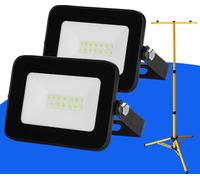 Jopassy Projecteur de chantier à LED 2x 10W LED Projecteur avec trépied Projecteur d'extérieur IP77 étanche Projecteur de travail Blanc froid