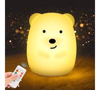 JOPHEK Veilleuse Bébé Ours Tactile, 9 Couleurs 3 Modes, Silicone, Led Rechargeable, Minuterie, Télécommande, Chambre Cadeau