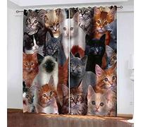 JORILS Rideau Occultant Thermique Isolant 170x200cm Chat Animal Rideaux Opaque de Fenêtre pour Salon Chambre à Coucher 2 Panneau avec Oeillets Protection Contre Le Froid Rideau