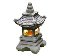 Jorzer Lanterne japonaise en pierre - Lampe de jardin à énergie solaire - Lanterne pagode tour - Ornements décoratifs de jardin, cour, artefact en résine - Lampe solaire pour la maison