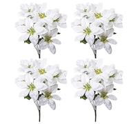 Jorzer Poinsettia Artificiel Buissons de Noël Fleur Artificielle 4 Paquet 7 têtes Fleurs de Noël en Soie Faux Poinsettia Bouquet Artificiel Poinsettias Fleurs Blanc