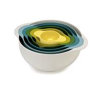 Joseph Joseph Duo Set de préparation des aliments compact 6 pièces avec bols à mélanger, tasses à mesurer et passoire, multicolore