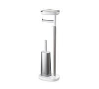 Joseph Joseph EasyStore Plus - Porte Rouleau de Papier Toilette sur Pied et Brosse Toilette WC, avec étagère de téléphone et Compartiment pour Articles sanitaires, Acier Inoxydable