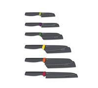 Joseph Joseph Elevate Ensemble de couteaux 6 pièces, lames en acier inoxydable, avec couteau dentelé et couteau de chef, étui de protection, Noir/Multicolore