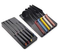 Joseph Joseph Elevate Ensemble de Couteaux de Cuisine et Ustensiles, avec Bloc Rangement dans le tiroir, 10 pièces, Noir/Multicolore