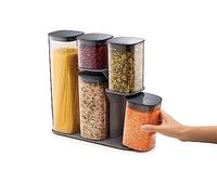 Joseph Joseph - Bocal de rangement Podium - 5 pièces hermétiques avec support - Gris
