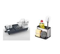 Joseph Joseph - Extend - Egouttoir Vaisselle, Couverts, Biberons Extensible en INOX et Plastique - Gris & Surface - Rangement Evier, Support pour Éponge, Brosse, Liquide Vaisselle - Acier Inoxydable