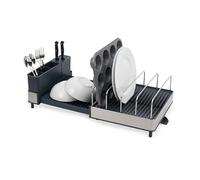 Joseph Joseph Extend Max Steel Séchoir à Vaisselle Extensible avec Compartiment à Couverts, Bec D'Égouttage Pivotant, Acier Inoxydable