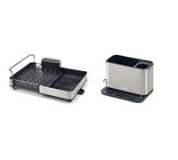 Joseph Joseph Extend Steel Égouttoir à Vaisselle Extensible avec Bec verseur - Gris & Surface - Rangement Evier, Support pour Éponge, Brosse, Liquide Vaisselle - Acier Inoxydable